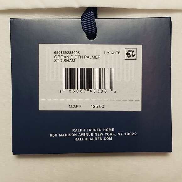 Ralph Lauren Home Palmer Percale Standard Sham Tux White Organic Cotton 20"x 28" - Picture 3 of 16